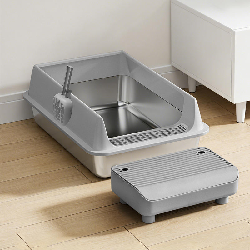 Caja de Arena Semicerrada para Gatos XL de Acero Inoxidable Anti-salpicaduras Fácil de Limpiar image 8