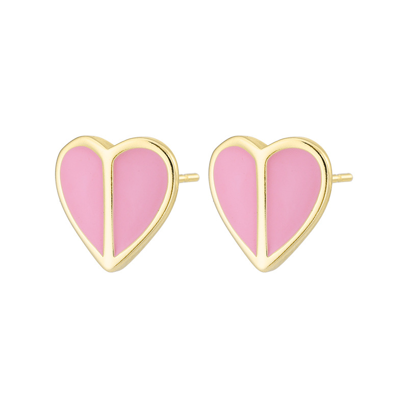 Fashion Simple Enamel Dripping Heart-shaped Copper Ear Stud Earrings display picture 2