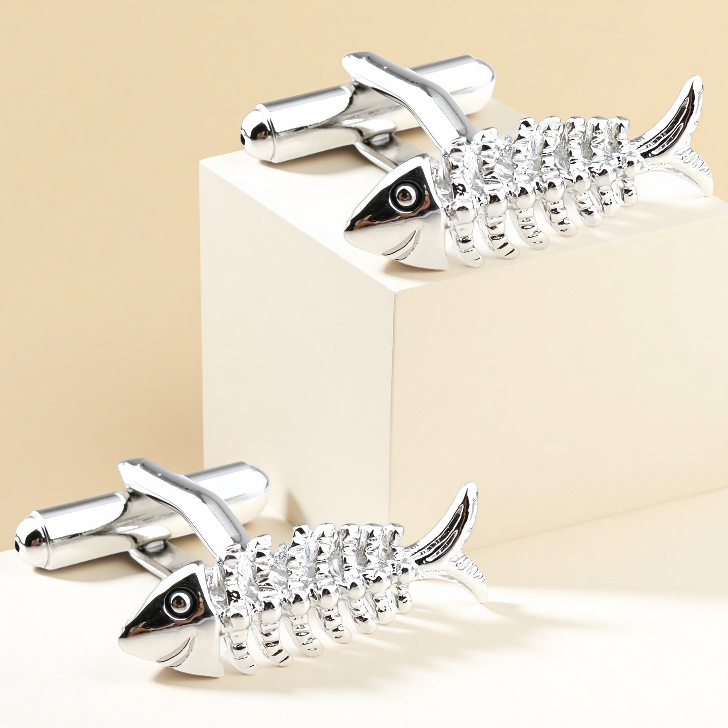 High Quality French Cufflinks Cuff Stud Men's cufflinks Fish Bone Shape Cufflinks Silver