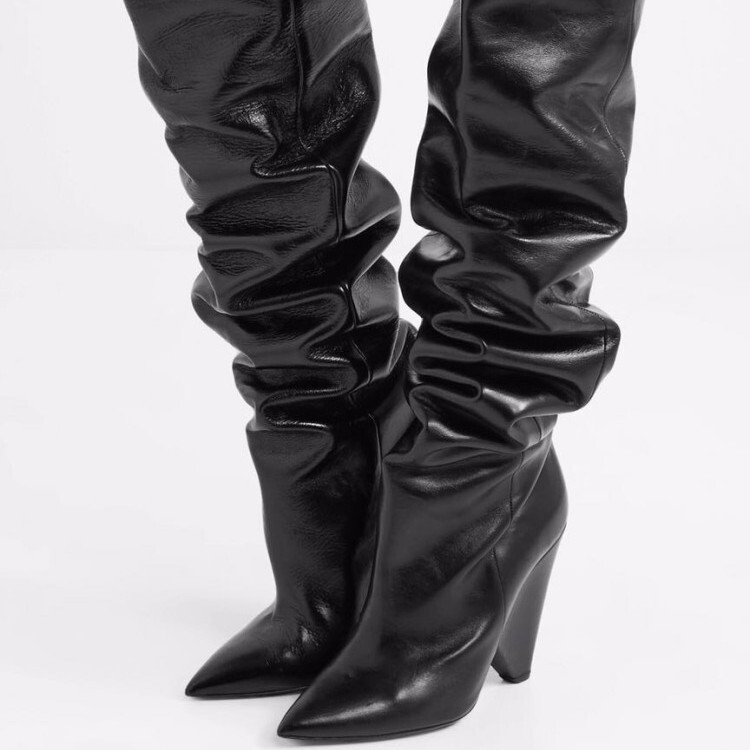 2026 Winter New European and American Style Foreign Trade Pointed Toe Tapered Heel Natural Wrinkle Slip-On Large Size Knee-High Boots for Women 2026 Winter New European and American Style Foreign Trade Pointed Toe Tapered Heel Natural Wrinkle Slip-On Large Size Knee-High Boots for Women