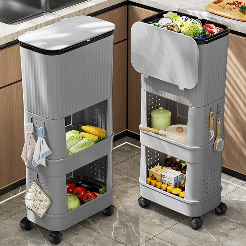 Kitchen Trash Can, Tall, Removable, Household, Large Capacity, with Lid, No Bending, Sanitary Bin, Sliding Lid, Japanese-Style Storage Rack