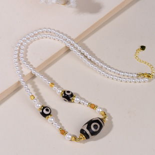 New Chinese Style Wen Play Three Eyes Tiger Teeth Bead Necklace Original Clavicle Chain Jewelry Little Red Riding Book DIY Pendant Rope