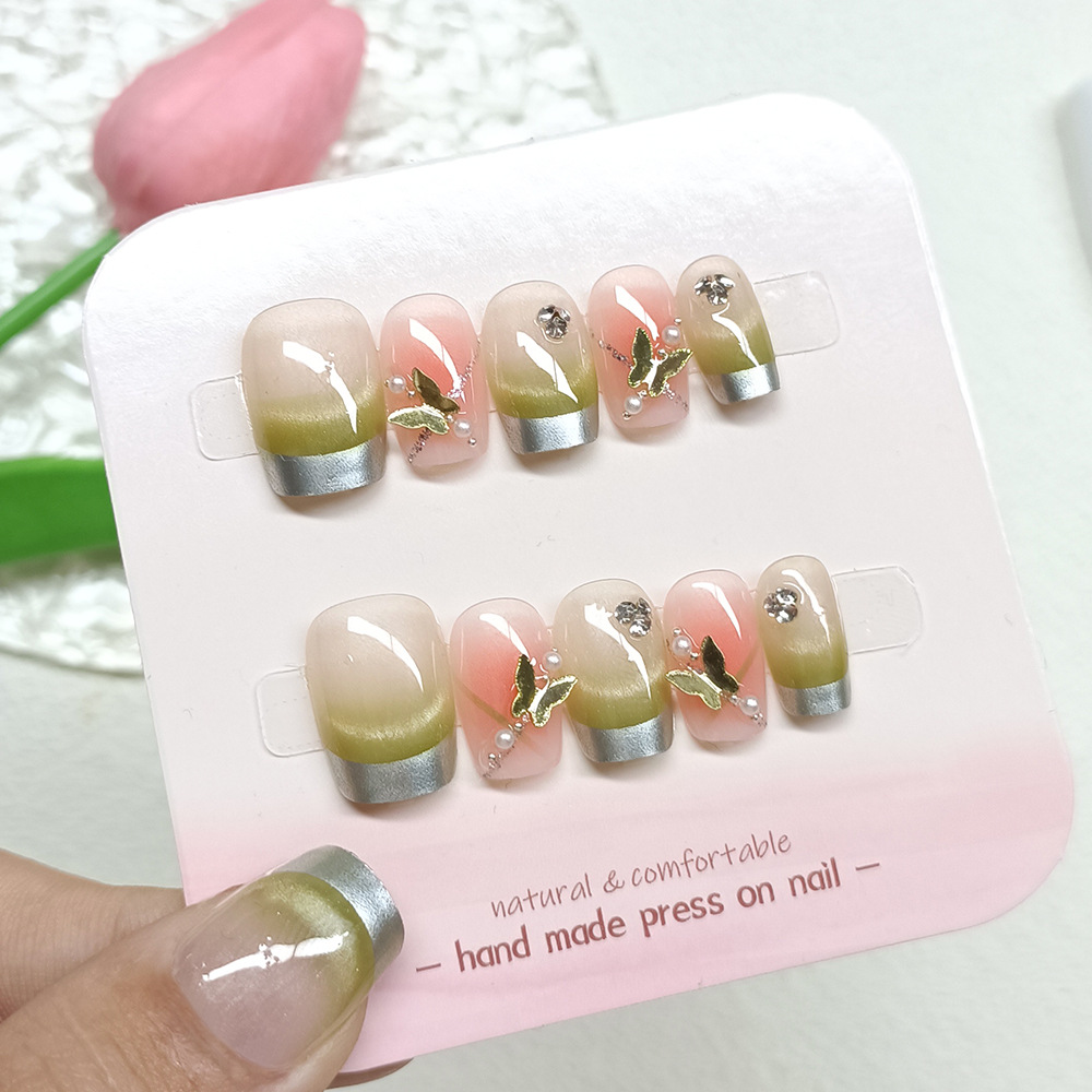 10 piezas decodificadas de plata simple pieza de uñas sonriente ojo de gato pieza de uñas fototerapia hecha a mano mariposa usar pieza de uñas