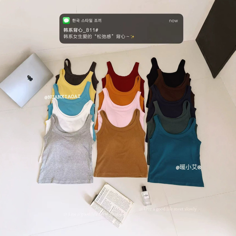 Warm Little Ai 811 # Korean versatile underwear with chest pads, ribbed camisole, women's inner wear, summer solid color Warm Little Ai 811 # Korean versatile underwear with chest pads, ribbed camisole, women's inner wear, summer solid color