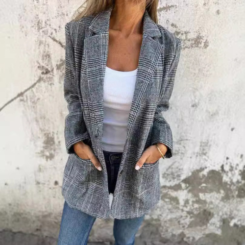 Independent station European and American autumn and winter cardigan coat, women's casual fashion, retro houndstooth lapel suit