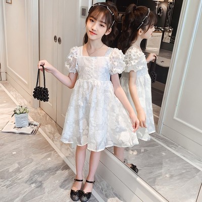 girl Summer wear Princess Dress French Western style 2021 new pattern fashion High-end skirt white Short sleeved children Dress