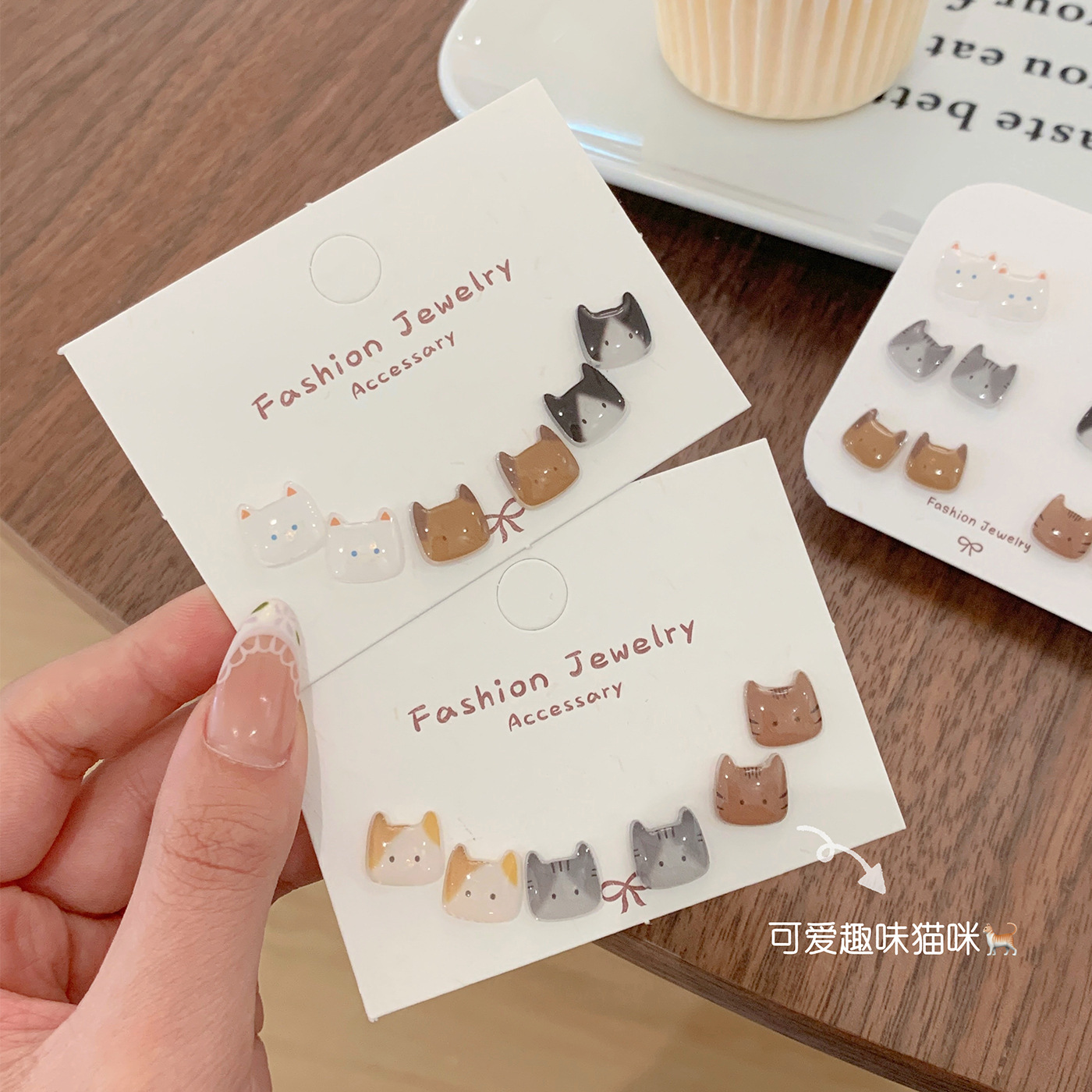 japanese cute  head stud earrings female silver needle suit cartoon resin small exquisite design sense student earrings