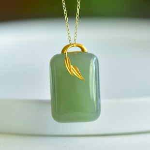 Fubei Diamond Jewelry [18K Gold Inlaid with Hetian Qinghai Material Double Drum Bamboo Bread Brand Pendant] Bare Stone 18*23mm