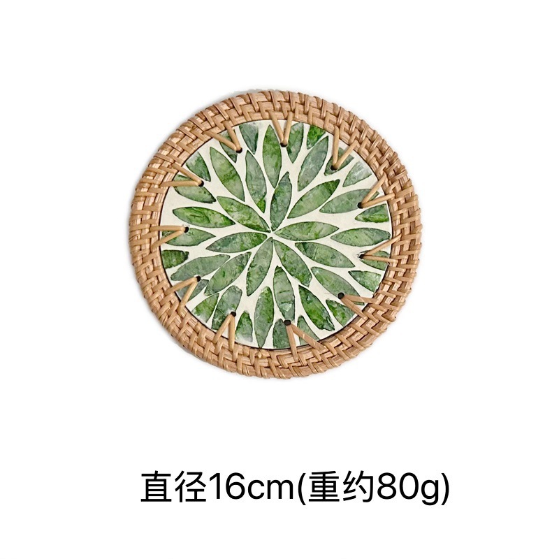 Alfombrilla aislante de concha, posavasos para hoteles y hostales, alfombrilla de desayuno con borde de ratán, alfombrilla antisalpicaduras para mesa de café, aislamiento térmico y protección contra quemaduras.