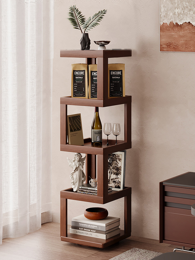 Rotating Bookshelf 360-Degree Bookcase Floor-Standing Storage Rack Integrated Wall Corner Kidsren's Living Room Simple Solid Wood Narrow Cabinet