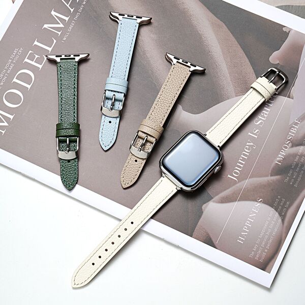 Applicable to Apple Watch head leather lychee pattern slim waist…