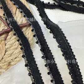 现货串珠单边织带金线涤纶子母带外套衣边辅料DIY小香风服装饰品