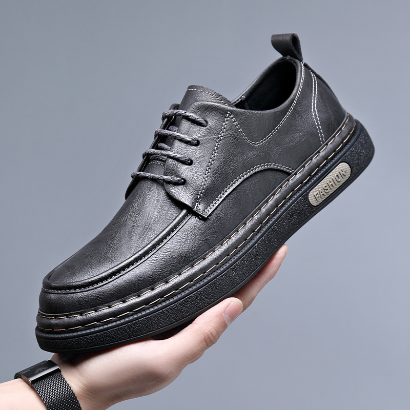 Men's Casual Leather Trainers Soft Sole Versatile Korean Style_voghion.com