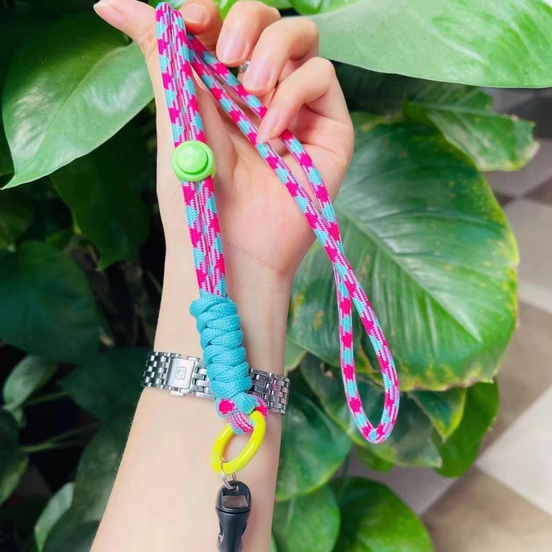 Nuevo teléfono móvil contraste color cordón Halter anti-perdido ajustable muñeca cuerda llavero cuerda trenzada hecha a mano cuerda de mano de dos colores