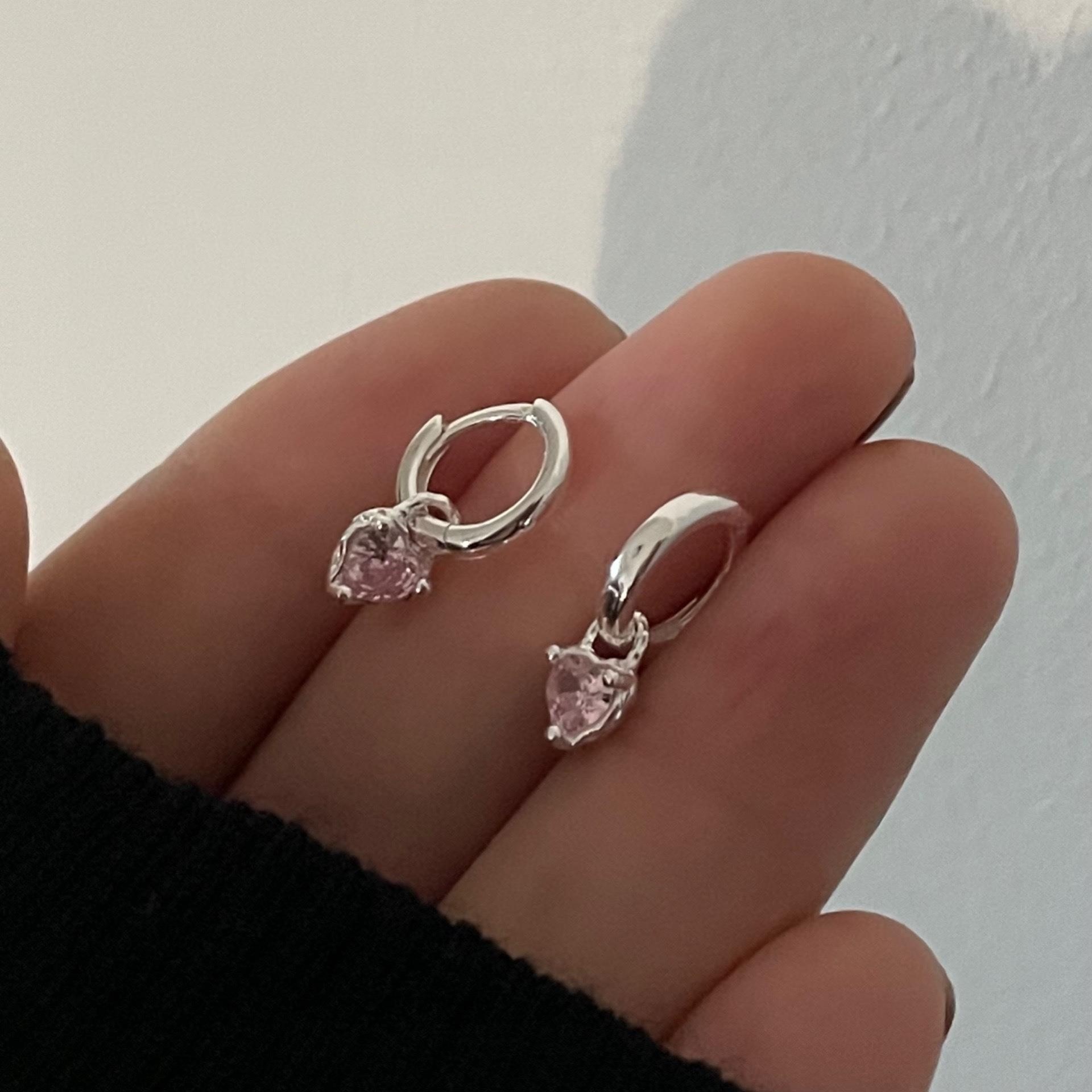 Sweet Cool Pink Love Earrings Women's Korean Style Fashion Elegant Simple 925 Silver Plated Pin Earrings Ins Artistic Trendy Earrings