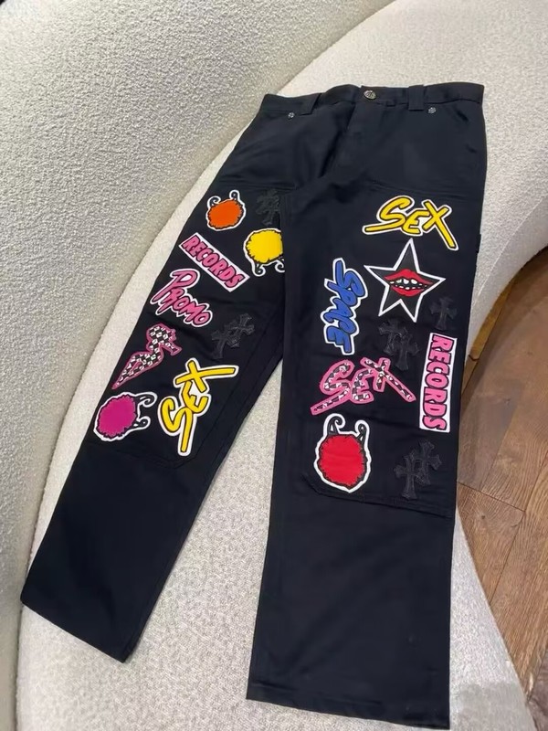 正确版CH克罗伈十字架皮标水洗牛仔裤情侣街头宽松春秋男女长裤款|undefined