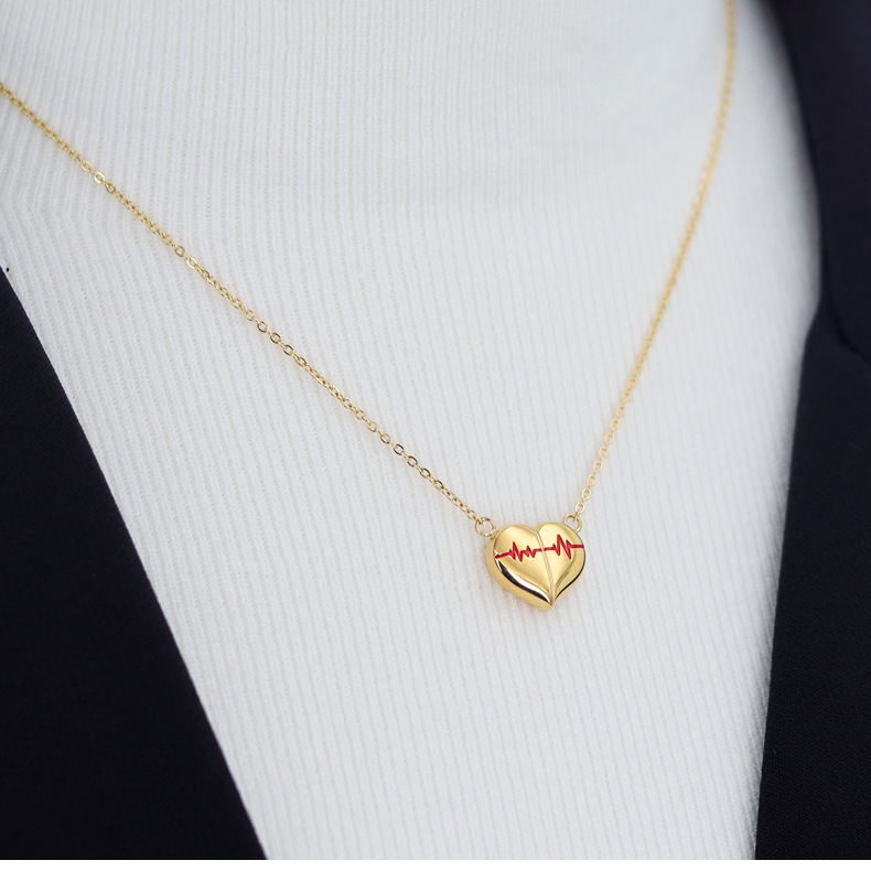 1 Piece Fashion Electrocardiogram Heart Shape Titanium Steel Plating Necklace_colorza_5
