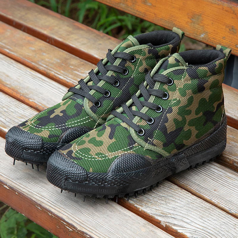 解放鞋男橡膠底作訓鞋勞保平跟高幫黃球膠鞋透氣工地農田軍訓鞋