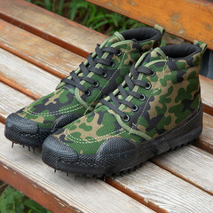 解放鞋男橡膠底作訓鞋勞保平跟高幫黃球膠鞋透氣工地農田軍訓鞋