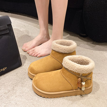 2025冬季新款女士雪地靴翻毛复古百搭套脚中筒厚绒保暖棉鞋女大码