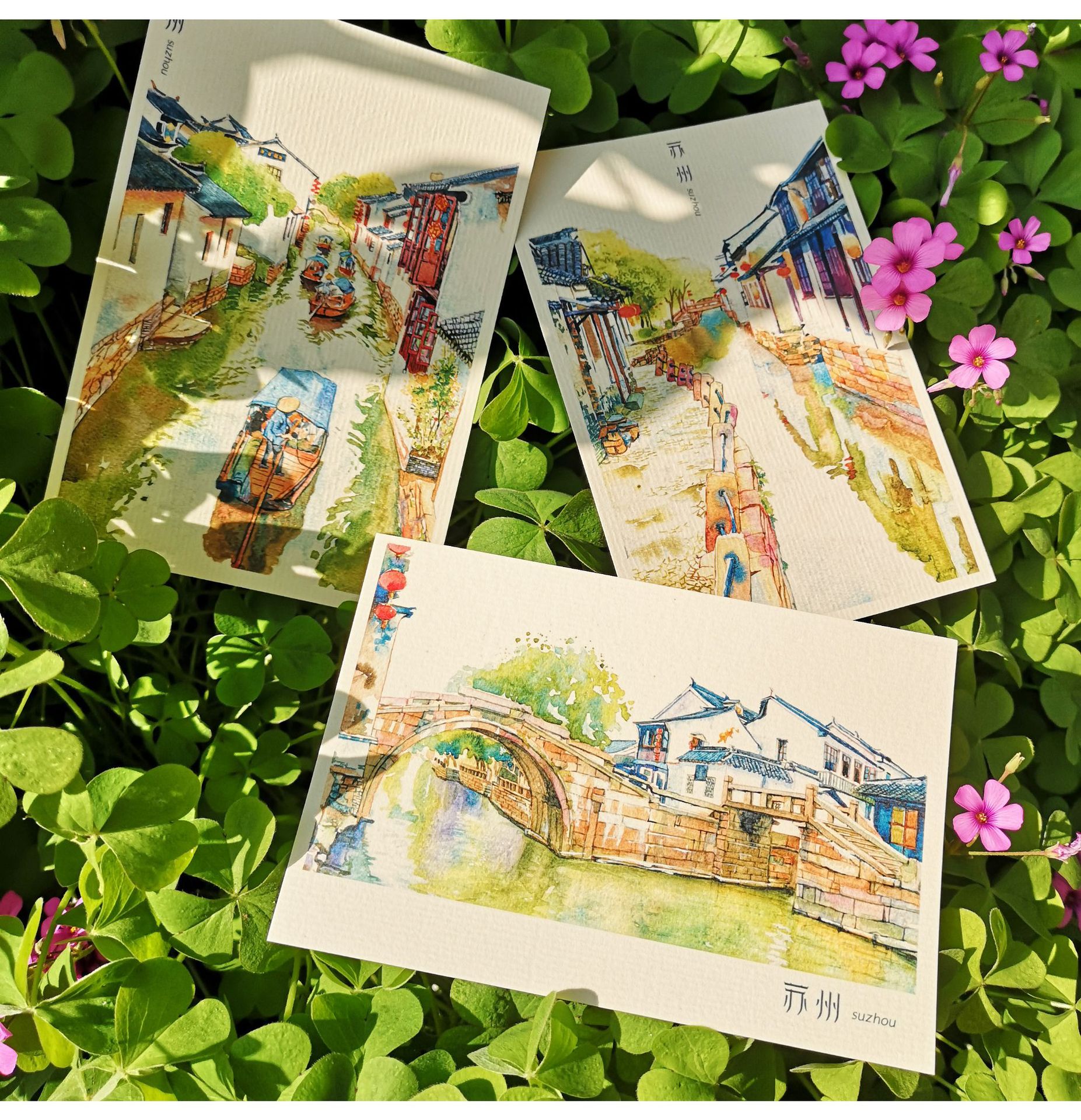苏州手绘摄影明信片彩色书签旅游纪念品出差城市风景青青子衿文创-阿里巴巴