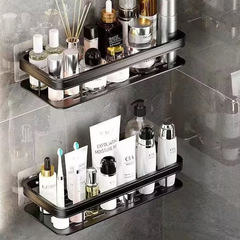 Aluminum black gold double-layer rectangular aluminum shelf holder for bathroom and kitchen, drill-free, dual-purpose, factory wholesale
