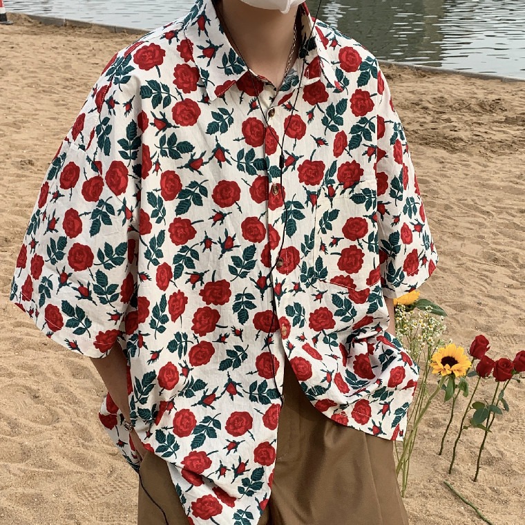 Summer shirt, beach trousers, set, trend shorts, with short sleeve, beach style 3