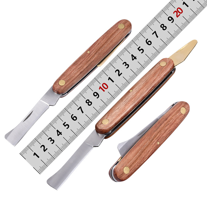 Cuchillo de injerto herramienta de jardín mango de palo de rosa cuchillo de doble apertura cuchillo de injerto de árbol cuchillo de injerto de poda de árboles frutales cuchillo de injerto