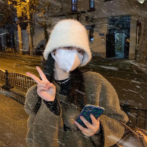 Japanese Retro Versatile Face-Hiding Rabbit Fur Bucket Hat for Women, Korean Style Autumn/Winter Warm Fisherman's Bowl Hat, Instagram Large Headband