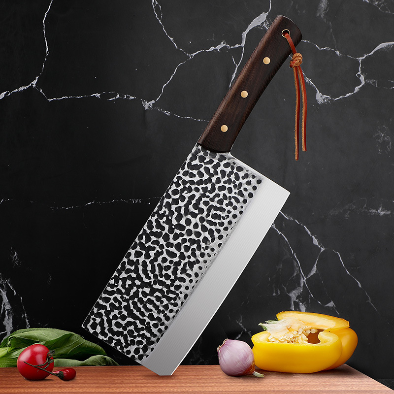 Cuchillo de cocina forjado comercial cuchillo de corte profesional de acero inoxidable trasero afilado cortador de cuchillo de cocina