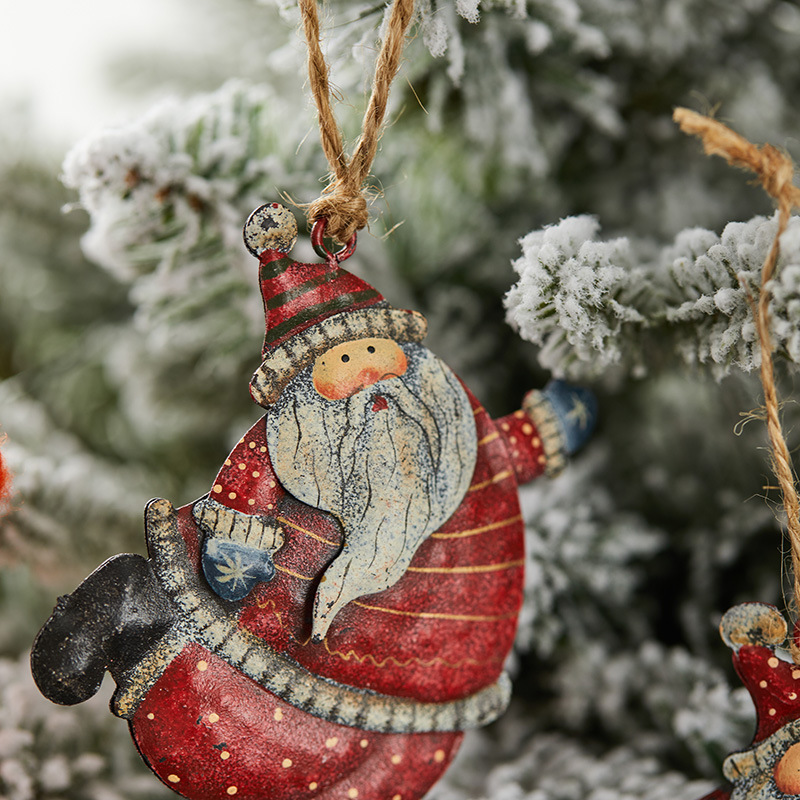 Madera de 10cm hierro forjado Santa Claus colgante decoración de Navidad colorida decoración pintada a mano colgante árbol de Navidad
