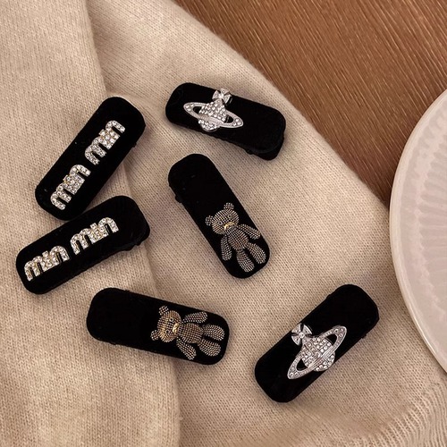 Black temperament miu hairpin ears hairpin women side broken hairpin high-end bear bangs clip duckbill clip