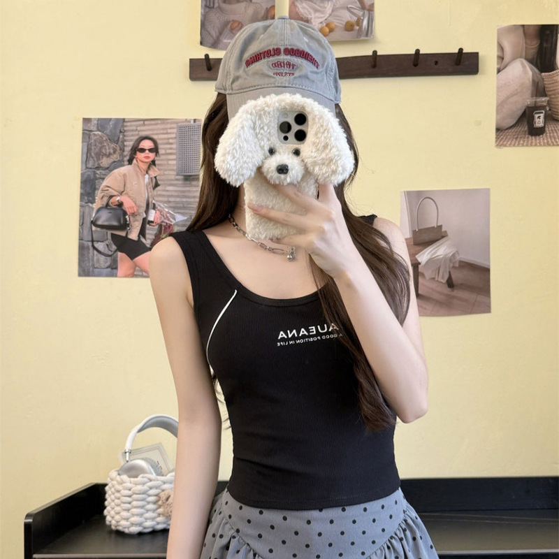 1078 # Autumn and Winter New Style Printed Letters Brushed Thermal Vest Slim Fit Women's Fixed Belt Chest Pad Versatile Top 1078 # Autumn and Winter New Style Printed Letters Brushed Thermal Vest Slim Fit Women's Fixed Belt Chest Pad Versatile Top