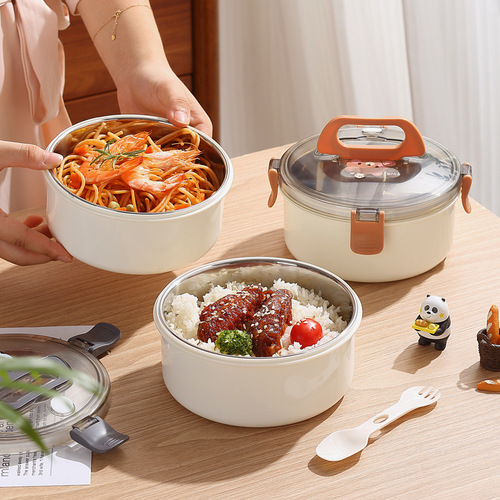 304 Stainless Steel Cartoon Lunch Box Round with Water Heating Function Student Portable Outdoor Fruit Salad Box