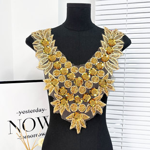 Organza Heavy Industry Embroidered Beads Sequins Placket Front Collar New Wedding Dress DIY Jewelry Accessories Factory Outlet