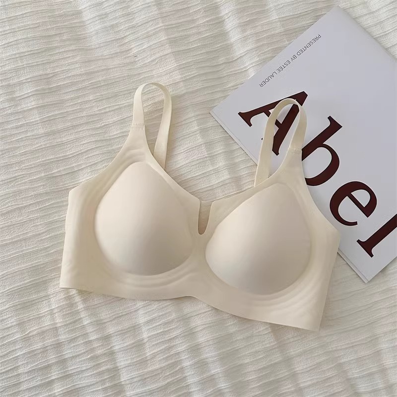 奶皮无痕内衣女薄款大胸显小胸聚拢收副乳防下垂果冻提拉文胸罩夏|undefined