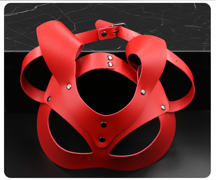Jiuai SM Ghost Face Eye Mask, Black-Red PU Blindfold for Couples — detail image 2