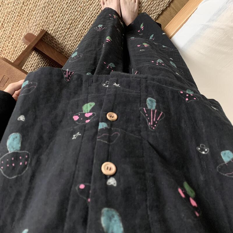 日系慵懒风蘑菇印花睡衣女2025新款春秋季大码舒适宽松家居服套装|undefined