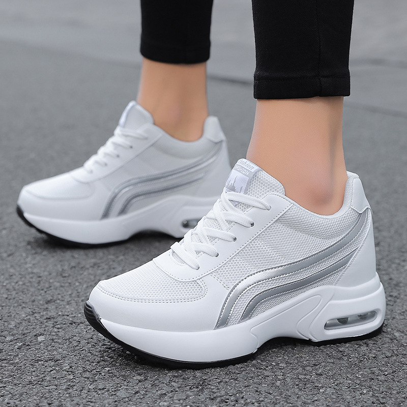 Zapatillas deportivas de plataforma de malla de talla grande para mujer, con aumento de altura de 8 cm, suela gruesa con amortiguación de aire, calzado deportivo informal para personas pequeñas, venta al por mayor transfronteriza.