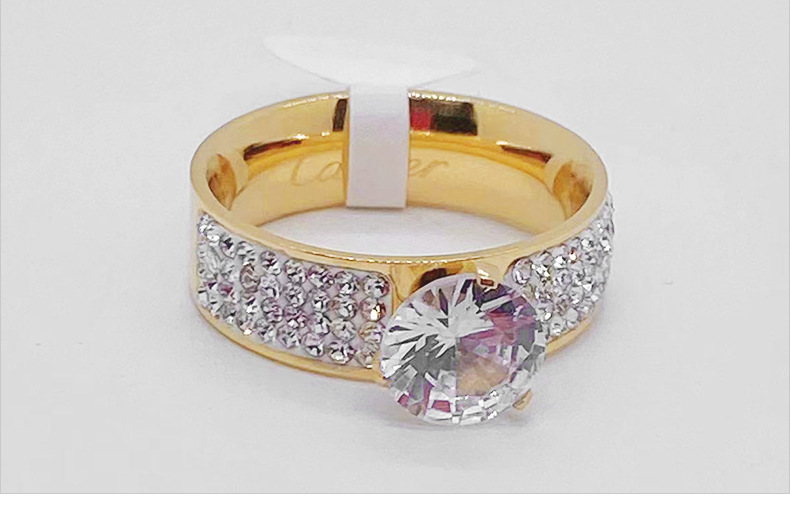 6, 7, 9 Ring Size 1 Piece Quantity Daily Occasion Titanium Steel Material Wholesale Glam Round Titanium Steel Rhinestones Rings