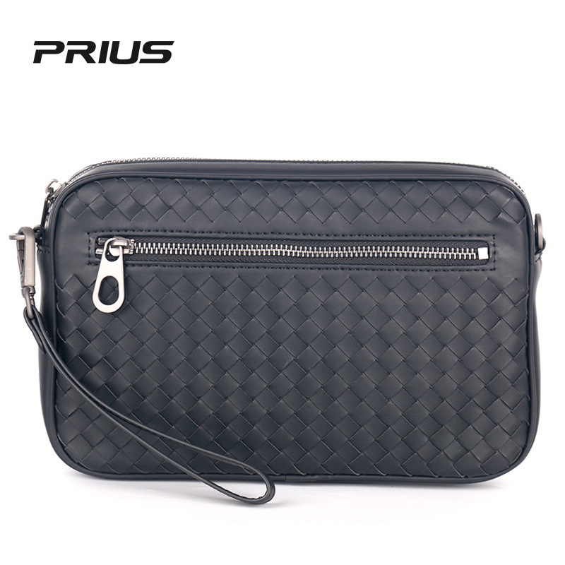 秋冬男士斜挎包打蜡皮编织男包休闲单肩包大容量手拿包一包两用