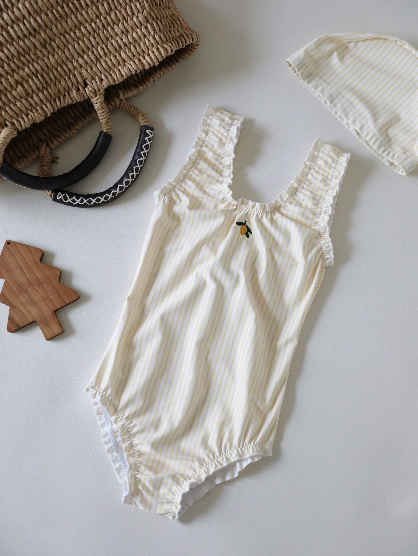 Tank top one piece swimsuit yellow stripes