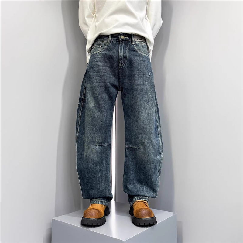 Men's Retro Patchwork Jeans Spring Autumn New American Style Versatile Cool Washed Gradient Straight Leg Curved Fit Denim_mkmklike.com