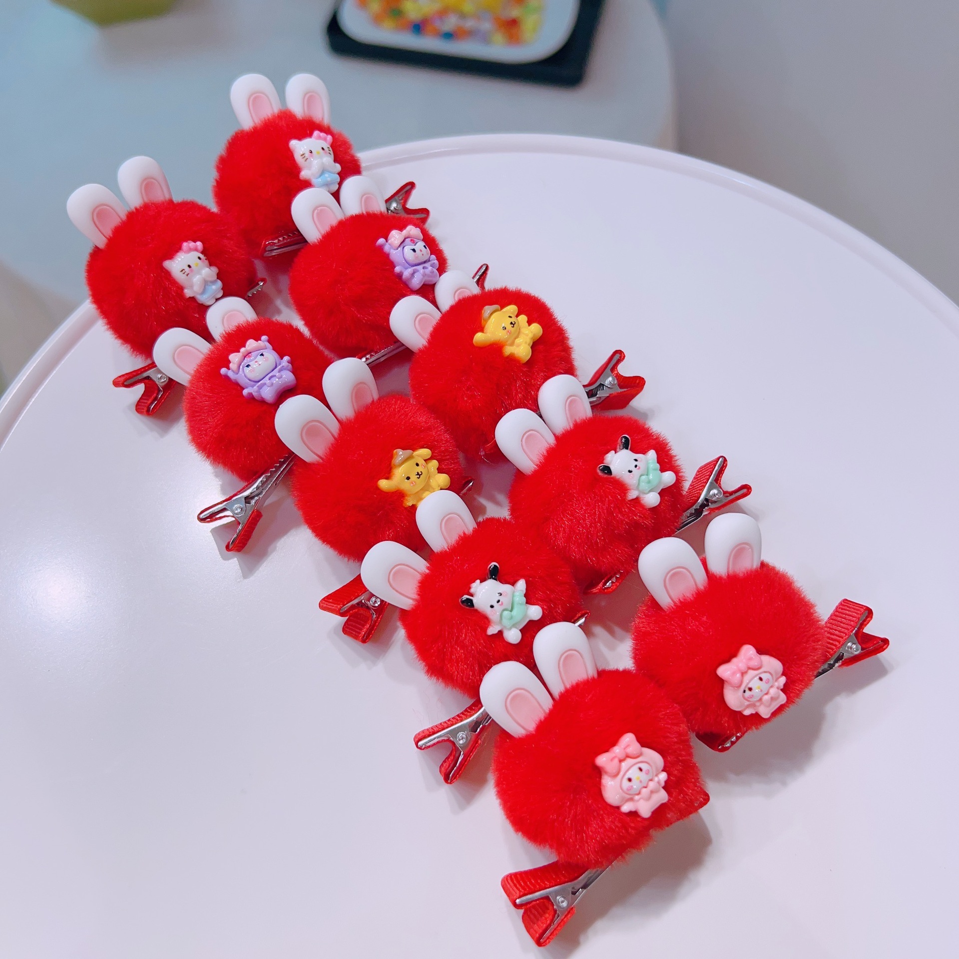 2#Red plush green, Pachang Dog Dog Sanya Group hair clip mixed color mixed color starting shots