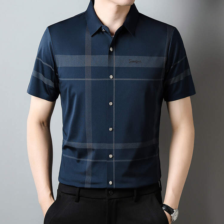 Cross-Border Popular Summer Shirt Men's Short-Sleeved Plaid Shirt Middle-Aged Business Casual Half-Sleeved Anti-Wrinkle Shirt for Men