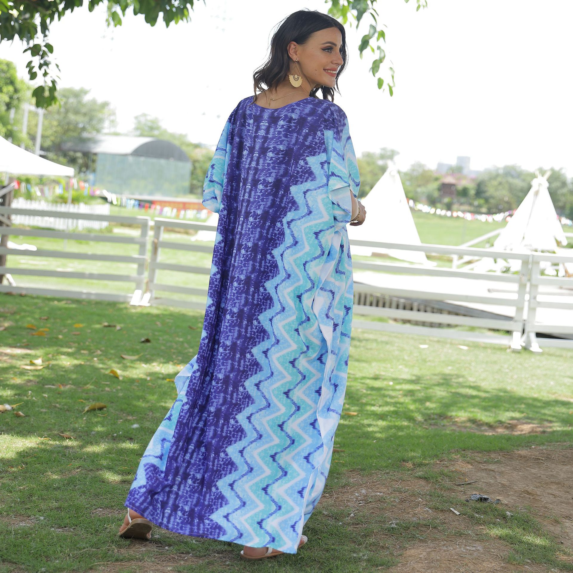 Transfronterizo europeo y americano de secado rápido posicionamiento flor playa vacaciones vestido túnica suelta más tamaño bikini blusa protección solar camisa 5D77