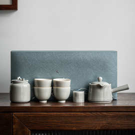 日式冰灰釉茶具套装侧把壶茶杯茶盘整套陶瓷功夫茶具家用礼盒装