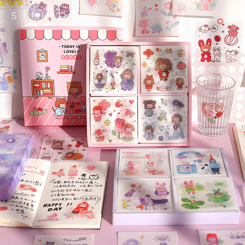100 small fresh handbook stickers set cute cartoon ins style girly heart material tools handbook decoration small