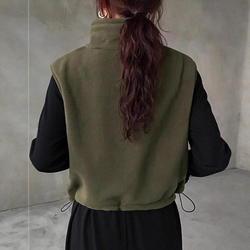 Europa y los Estados Unidos transfronterizos mujeres de color sólido con cremallera de cuello redondo, chaqueta sin mangas, otoño / invierno image 4