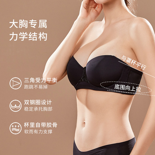 Strapless underwear, big breasts showing small, anti-sagging, non-slip bra, seamless thin wedding dress, invisible large size fat mm tube top